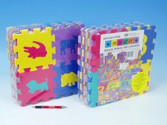 Pěnové puzzle 15x15 36 ks (zvířata+ovoce+čísla)