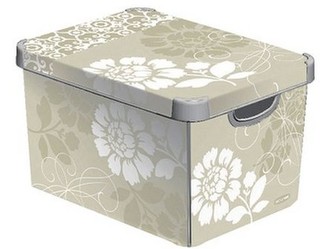 Box "Deco", béžová, květinový vzor, plast, 22 l, s víkem, CURVER 188163