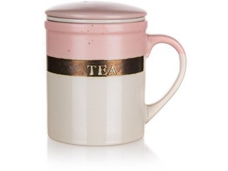 hrnek 310ml se sítkem a víčkem DUO RŮŽ/KRÉM keramický