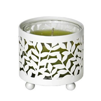 Svícen kovový Village Candle S motivem lístečků, na mini svíčku ve skle