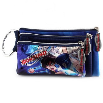 Školní penál trojitý Monsuno 3 kapsy, tmavě modrý, s motivem chlapce