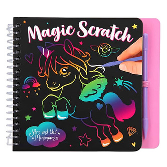 Škrabací sešit Ylvi and the Minimoomis S duhovým podkladem, včetně škrabátka