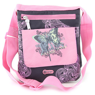 Kabelka přes rameno Target černá s růžovými ornamenty, s motivem motýla