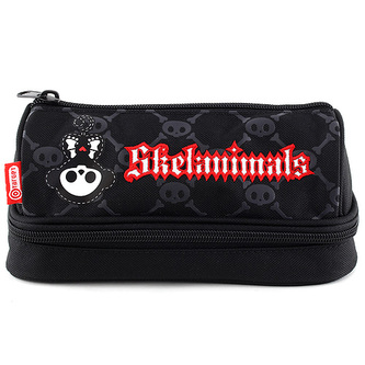 Školní penál bez náplně Skelanimals 2 kapsy, černý s červeno/bílým nápisem Skelanimals