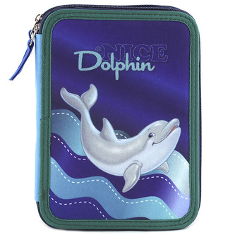 Školní penál s náplní Target Dolphin, fialovo-modrá