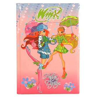 Diář Winx Club Diář A5 sewed 80 stránek linky Bloom&Stella s deštníky růžov