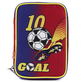 Školní penál s náplní Goal jednopatrový, modro/žlutý