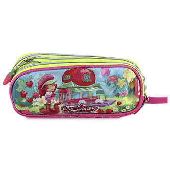 Školní penál Strawberry elipsovitý, motiv holčičky v zahradě