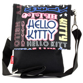 Kabelka přes rameno Hello Kitty černá, s barevnými nápisy Hello Kitty