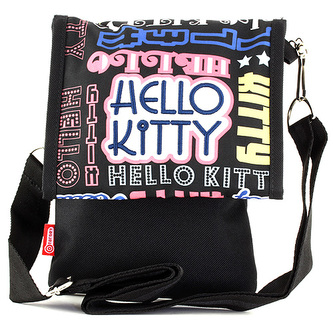 Kabelka přes rameno Hello Kitty černá, s barevnými nápisy Hello Kitty