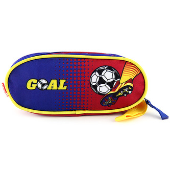 Školní penál Goal elipsovitý, modro-červený