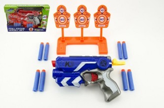 Pistole na pěnové náboje+terč 3ks plast 19cm asst 3 barvy v krabici