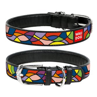 Obojek kožený Waudog Vitrage černý (38-49cm/2,5cm)