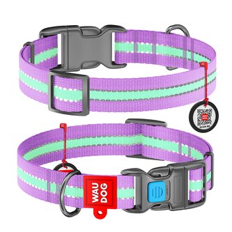 Obojek nylonový Waudog Glow fialový QR (23-35cm/1,5cm)