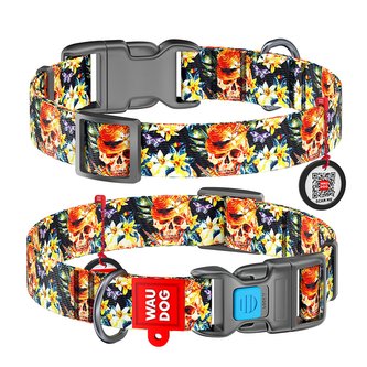 Obojek nylonový Waudog Elegantní lebka QR (35-58cm/2,5cm)