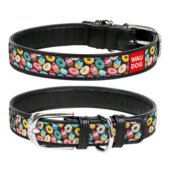 Obojek kožený Waudog Donuts černý (27-36cm/1,5cm)