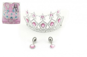 Sada princezna korunka + náušnice plast  v krabičce karneval 2 druhy