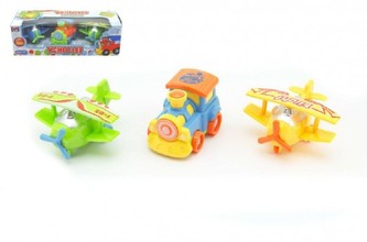 Dopravní prostředky 3ks auto, letadlo plast asst 3 barvy v krabičce