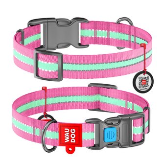 Obojek nylonový Waudog Glow růžový QR (23-35cm/1,5cm)