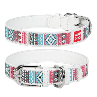 Obojek kožený Waudog Ethno bílý (38-49cm/2,5cm)