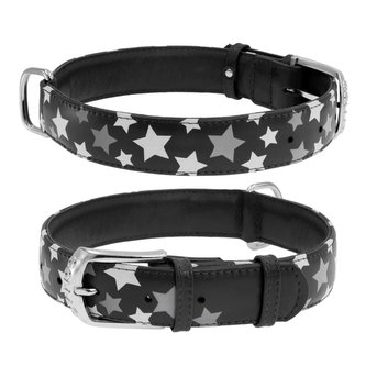 Obojek kožený Waudog Stars černý (21-29cm/1,2cm)