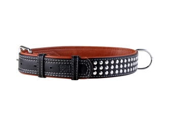 Obojek kožený Soft s cvočky - černý (57-71cm/35mm)