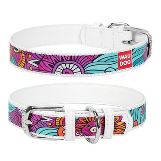 Obojek kožený Waudog Summer bílý (38-49cm/2,5cm)