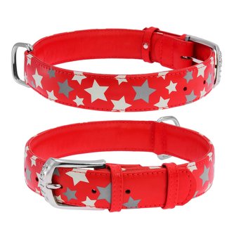 Obojek kožený Waudog Stars červený (21-29cm/1,2cm)