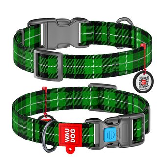 Obojek nylonový Waudog Zelená kostka QR (35-58cm/2,5cm)