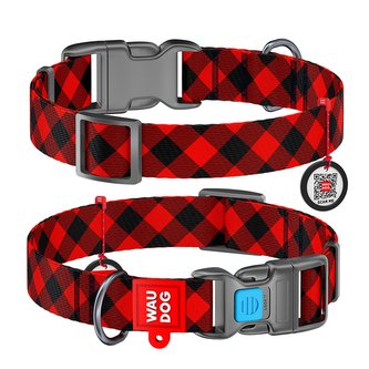 Obojek nylonový Waudog Červená kostka QR (23-35cm/1,5cm) Obojek nylonový Waudog Červená kostka QR (23-35cm/1,5cm)