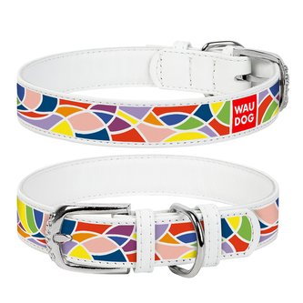 Obojek kožený Waudog Vitrage bílý (30-39cm/2,0cm)