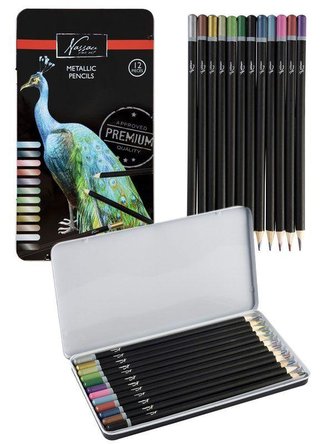 Pastelky metalické 12 ks v plechové krabičce