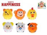 Zvířátka smějící se a klouzající plast 8cm na baterie Baby´s Happiness asst 6 druhů 6ks v DBX 3m+