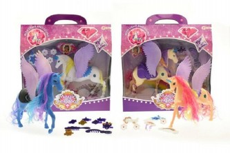 Poník kůň jednorožec s křídly a doplňky plast 16cm 4 druhy, 1 kus