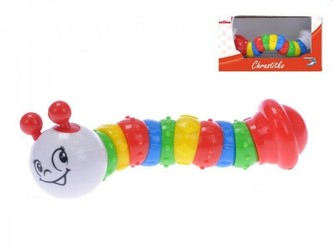 Chrastítko housenka kloubové plast 17cm asst 2 barvy 3m+ v krabičce