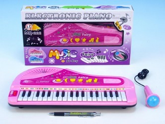 Piánko 37 kláves s mikrofonem 36x20cm na baterii asst 2 barvy v krabičce
