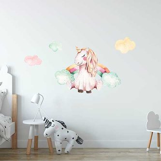 Bohemia Gifts Samolepka na zeď pro děti A2 - jednorožec a duha