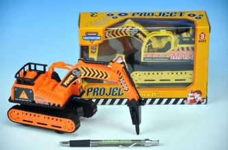 Bagr/Stavební stroj plast 19cm na setrvačník asst 2 barvy v krabičce