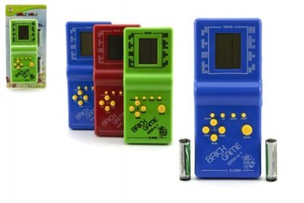 Digitální hra Brick Game Tetris hlavolam plast 19cm na baterie asst 4 barvy na kartě