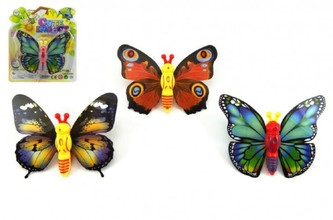 Motýl natahovací plast 10cm; 3 druhy; na kartě - 1 kus