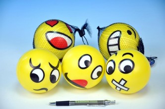 Míč smajlík měkký 10cm, 12 druhů, v síťce - 1 kus