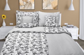 Povlečení krepové SET - šedý květ/šedý proužek - SET