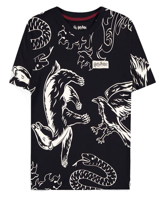 Dámské tričko Harry Potter: Heraldická zvířata (S) černá bavlna