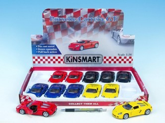 Auto Kinsmart Porsche Carrera GT kov 13cm na zpětné natažení asst 4 barvy