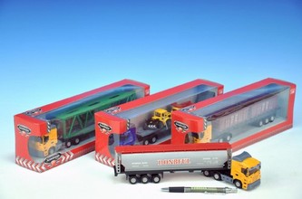 Auto tahač kov/plast 27cm 1:50 s přívěsem asst 5 druhů v krabičce