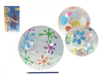 Míč nafukovací transparentní malovaný 41cm; 3 druhy; v sáčku od 24 měsíců - 1 kus