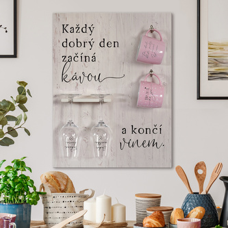 HOUSEDECOR XXL cedule s držákem \"Víno & káva\" (bílé dřevo)