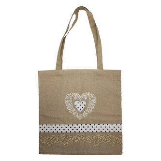 Látková taška, béžová, srdce