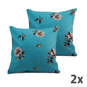 Povlak na polštář, modrá, květiny,  sada 2 ks