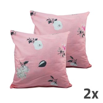 Povlak na polštář, růžová, kytičky, sada 2 ks